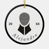 Fencing Schwarz-weiß Grau Fencer Individuelle Name Keramik Ornament (Vorne)