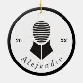 Fencing Schwarz-weiß Grau Fencer Individuelle Name Keramik Ornament (Hinten)