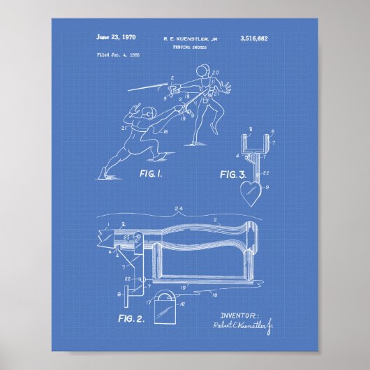 Fencing Schwerter 1970 Patent Art Blueprint Poster (Vorne)