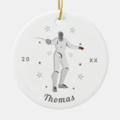 Fencing Silhouette Fencer Fence Kid's Name Gray Keramik Ornament (Vorne)