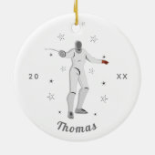 Fencing Silhouette Fencer Fence Kid's Name Gray Keramik Ornament (Hinten)