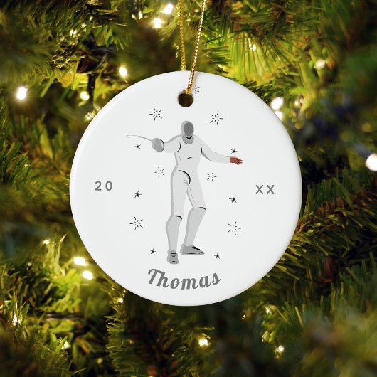 Fencing Silhouette Fencer Fence Kid's Name Gray Keramik Ornament