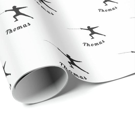 Fencing Silhouette Fencer Fence Sword Name Pattern Geschenkpapier (Rolleneckpunkt)