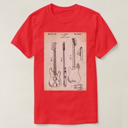 Fender Precision Bass Gitarre US-Patentart T-Shirt (Design vorne)