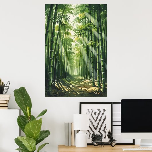 Feng Shui Bamboo Aquarellmalerei Poster (Heimbüro)