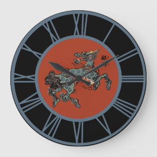 Feng Shui Chinese Qilin Blue Numbers Große Wanduhr