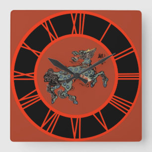 Feng Shui Chinesischer Qilin Rote Zahlen Quadratische Wanduhr