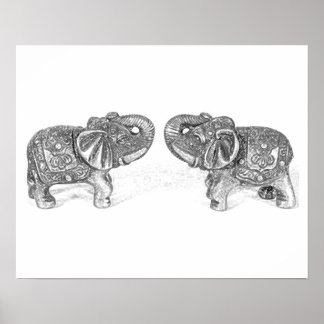 Feng Shui Double Elephant - B&W Poster