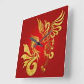 Feng Shui Golden Phoenix & Dragon Clock - red Quadratische Wanduhr (Winkel)
