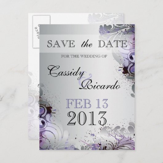 Feng Shui Schnörkel von Lila und silbernen Tönen Ankündigungspostkarte (Vorne/Hinten)