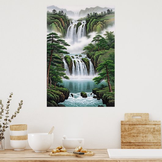 Feng Shui Wasserfall Gemälde - Wohlstand fließen Poster (Küche)