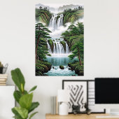 Feng Shui Wasserfall Gemälde - Wohlstand fließen Poster (Heimbüro)