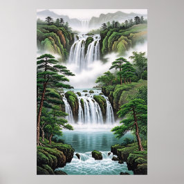 Feng Shui Wasserfall Gemälde - Wohlstand fließen Poster