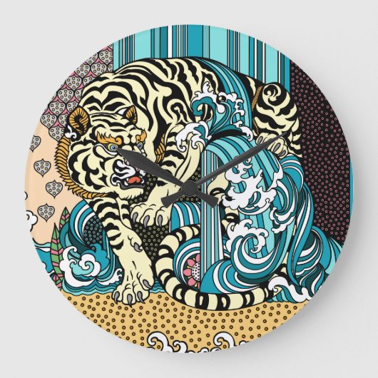 Feng Shui White Tiger Large Clock Große Wanduhr (Vorderseite)