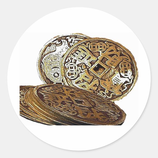 FENG SHUI WOALTH COINS RUNDER AUFKLEBER (Vorderseite)