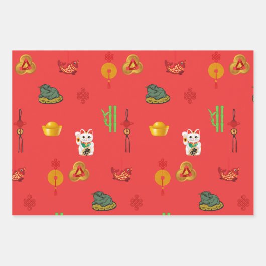 Fengshui Viel Glück, Money and Abundance Symbols Geschenkpapier Set (Vorderseite 3)