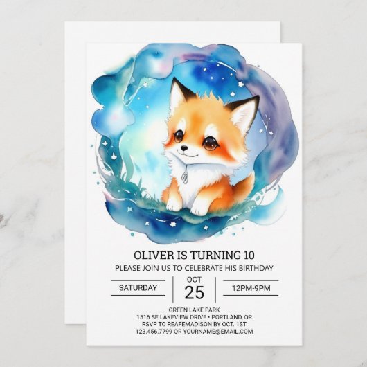 Fennec Fox Birthday Adventure Einladung (Vorne/Hinten)
