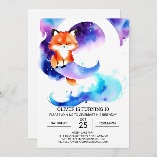 Fennec Fox Birthday Editable Einladung (Vorne/Hinten)