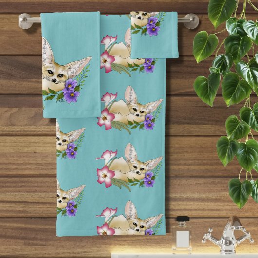 Fennec Fox Blume Niedlich Badhandtuch Set