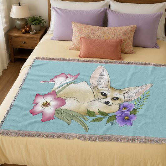 Fennec Fox Blume Niedlich Decke