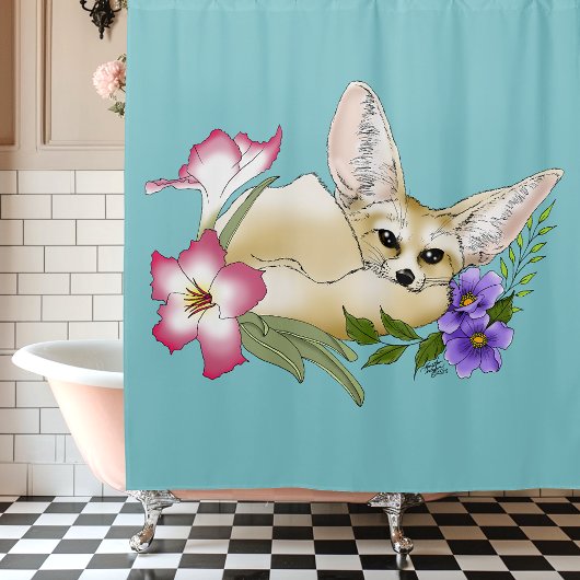 Fennec Fox Blume Niedlich Duschvorhang