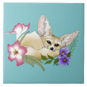 Fennec Fox Blume Niedlich Fliese (Vorderseite)