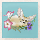 Fennec Fox Blume Niedlich Glasuntersetzer (Vorderseite)