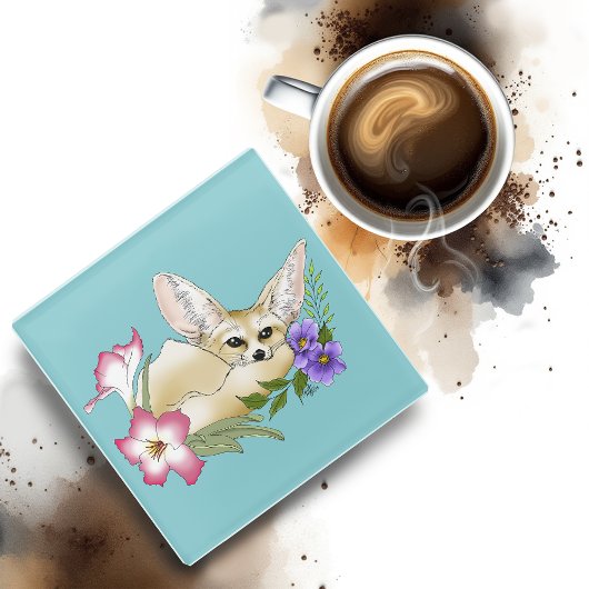 Fennec Fox Blume Niedlich Glasuntersetzer