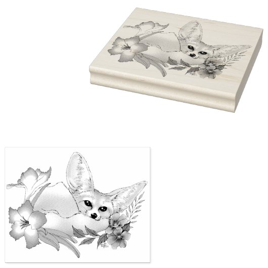 Fennec Fox Blume Niedlich Gummistempel (Stempel)