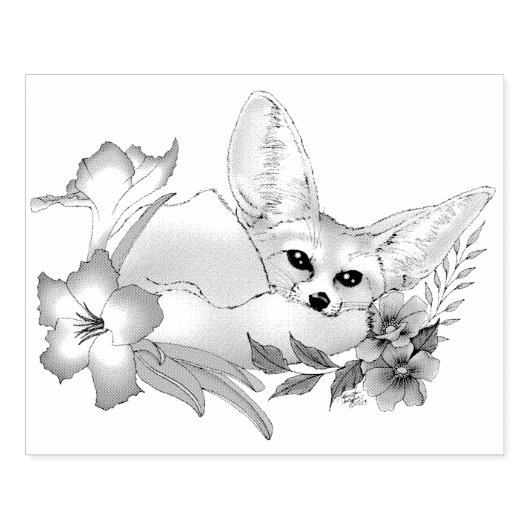 Fennec Fox Blume Niedlich Gummistempel (Prägung)