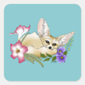 Fennec Fox Blume Niedlich Quadratischer Aufkleber (Vorderseite)