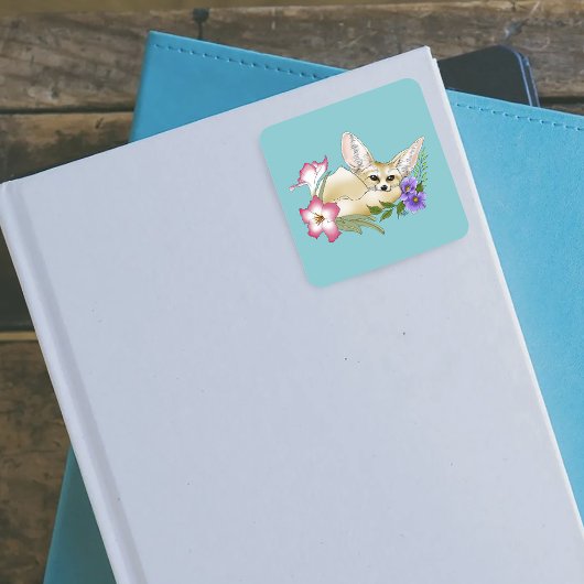 Fennec Fox Blume Niedlich Quadratischer Aufkleber