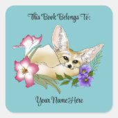 Fennec Fox Blume Niedliches Buchzeichen Quadratischer Aufkleber (Vorderseite)