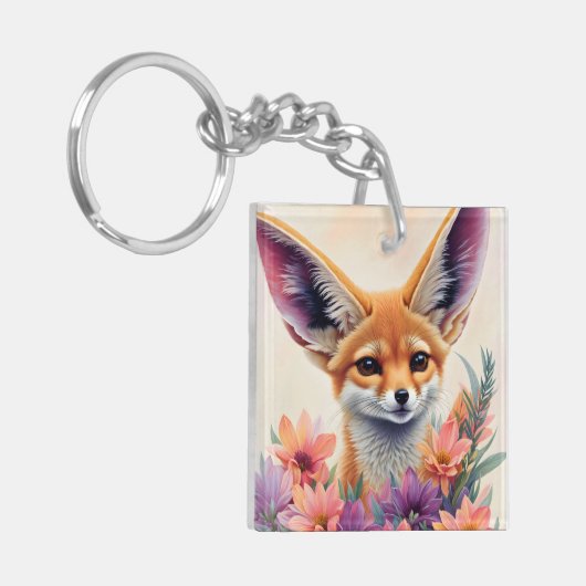 Fennec Fox Blumenbild Schlüsselanhänger (Vorderseite links)