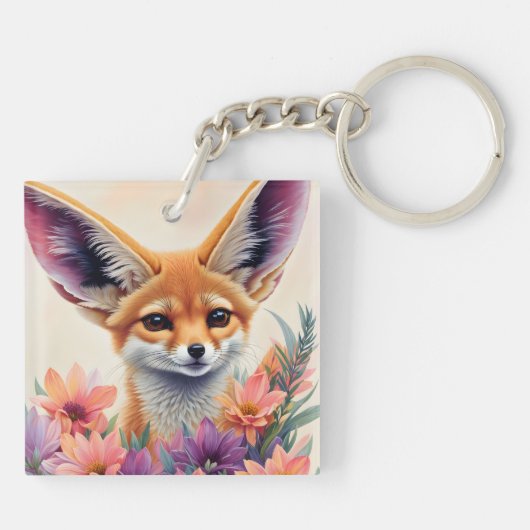 Fennec Fox Blumenbild Schlüsselanhänger (Rückseite)