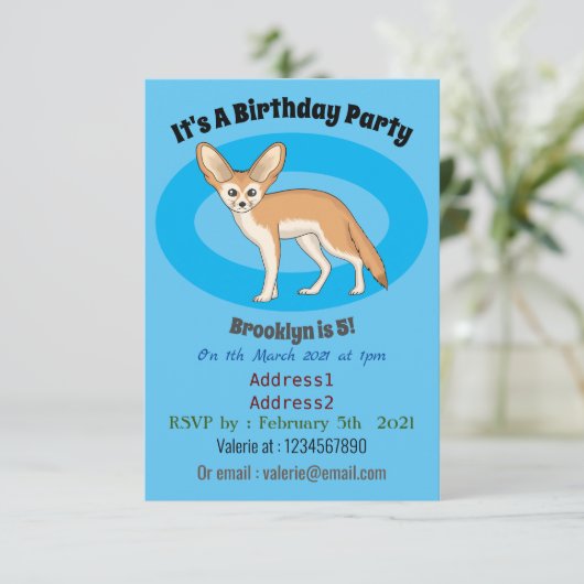 Fennec fox Cartoon Illustration Einladung (Stehend Vorderseite)