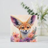 Fennec Fox Floral Art Einladung (Stehend Vorderseite)