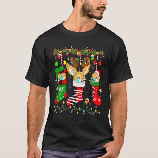 Fennec Fox in den Weihnachtssocken Lichter Fennec T-Shirt (Vorderseite)