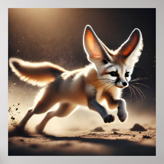 Fennec Fox in Motion Dynamic Desert Wildlife Poste Poster