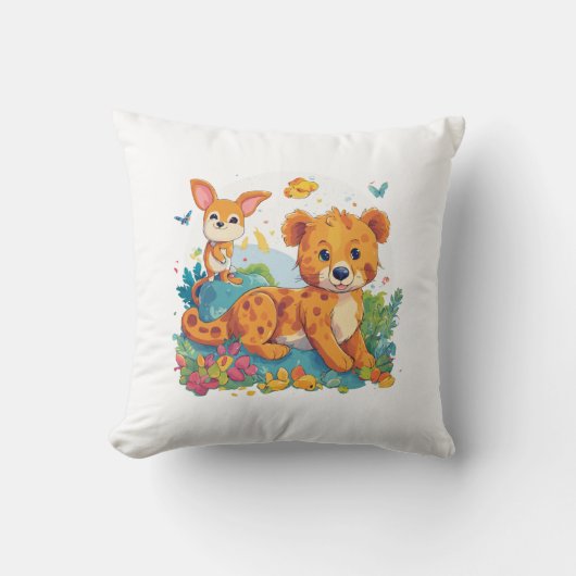 Fennec Fox & Kangaroo Cartoon Pillow Kissen (Vorderseite)