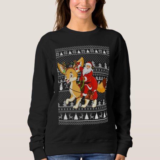 Fennec Fox Lover Santa Riding Fennec Fox Ugly Chri Sweatshirt (Vorderseite)