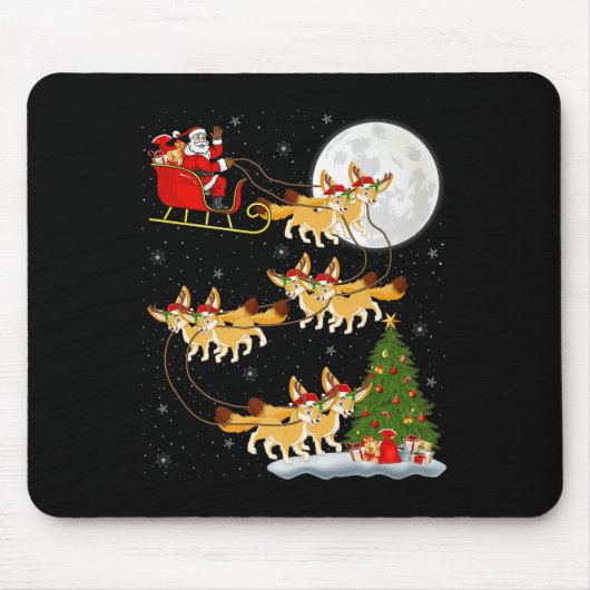 Fennec Fox Santa Sleigh Flying Funny Magical Chris Mousepad (Vorne)