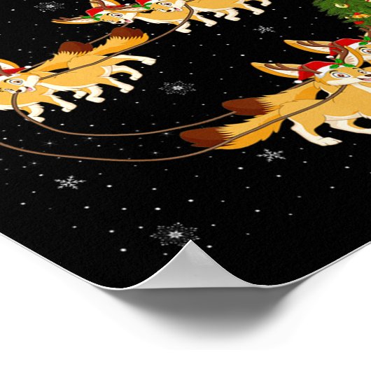 Fennec Fox Santa Sleigh Flying Funny Magical Chris Poster (Ecke)