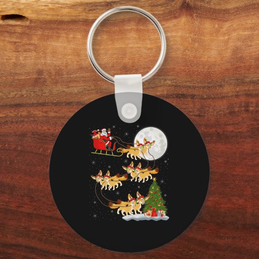 Fennec Fox Santa Sleigh Flying Funny Magical Chris Schlüsselanhänger (Vorderseite)