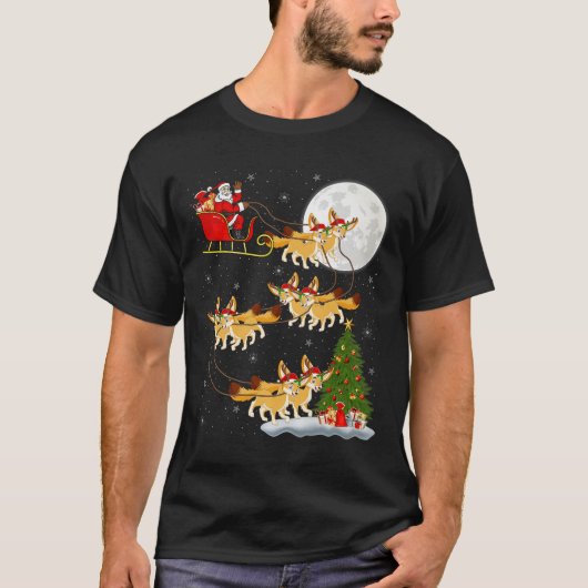 Fennec Fox Santa Sleigh Flying Funny Magical Chris T-Shirt (Vorderseite)