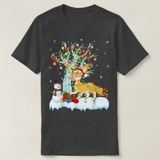 Fennec Fox Xmas Tree Lighting Weihnachtsmannmütze T-Shirt (Design vorne)