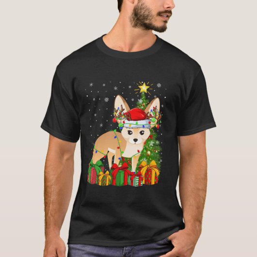Fennec Fox Xmas Tree Lighting Weihnachtsmannmütze T-Shirt (Vorderseite)
