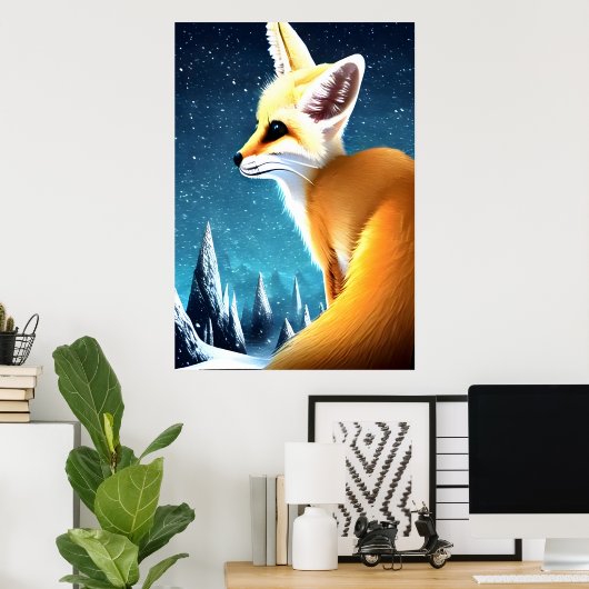 Fennec Fuchs im schneebedeckten Berg | AI Art Post Poster (Heimbüro)