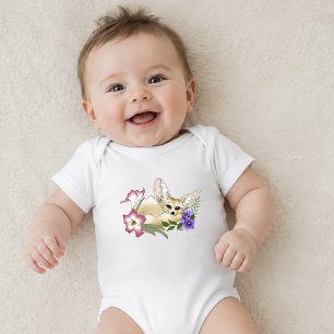 Fennek Fuchs Rosa Lila Blumen Süß Blau Botanisch Baby Strampler
