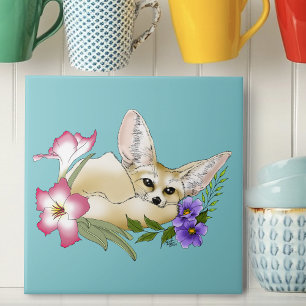Fennek Fuchs Rosa Lila Blumen Süß Blau Botanisch Fliese